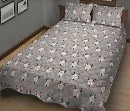 Cute Bull Terrier Faces Pattern Print Quilt Bed Set