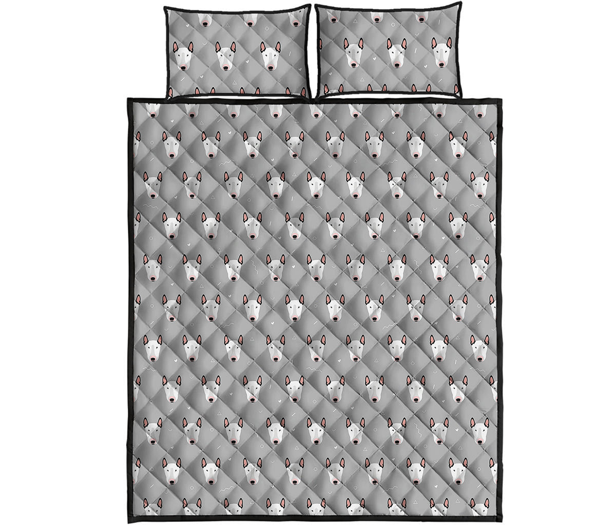 Cute Bull Terrier Faces Pattern Print Quilt Bed Set