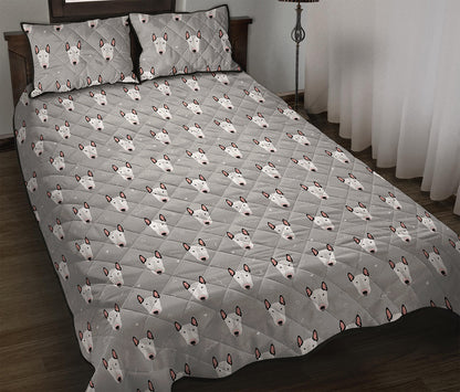Cute Bull Terrier Faces Pattern Print Quilt Bed Set