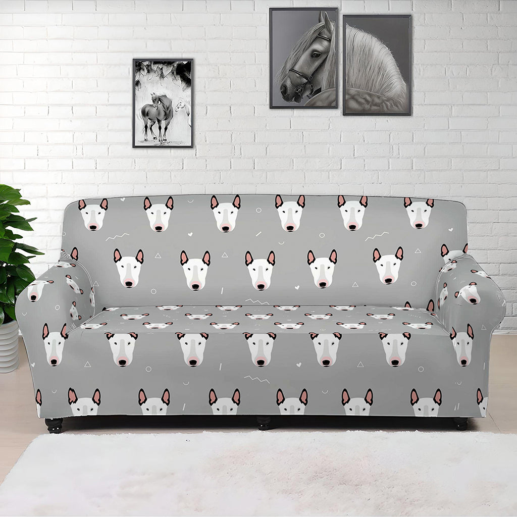 Cute Bull Terrier Faces Pattern Print Sofa Cover