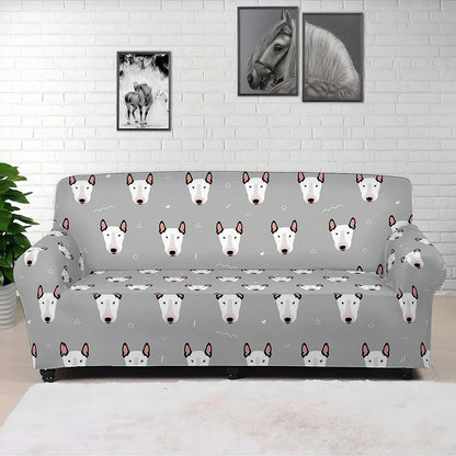 Cute Bull Terrier Faces Pattern Print Sofa Cover