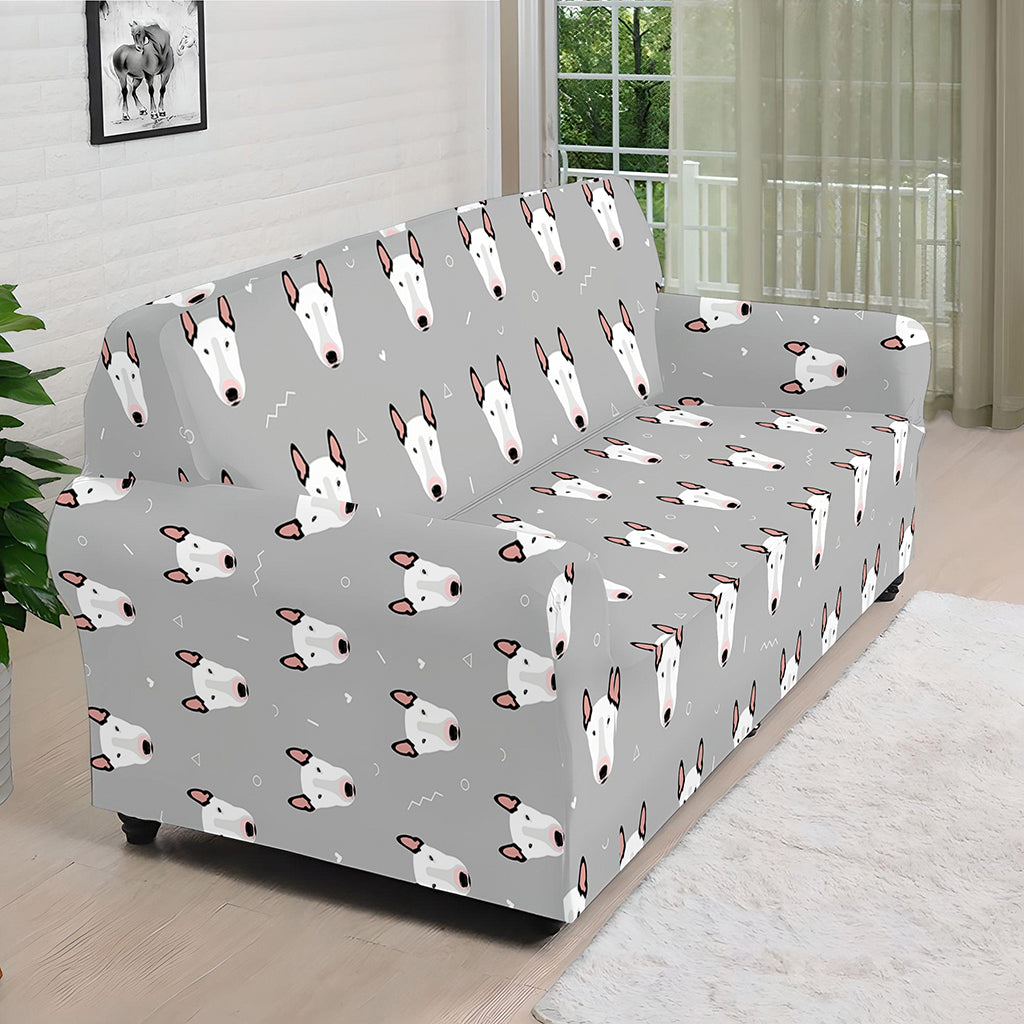 Cute Bull Terrier Faces Pattern Print Sofa Cover