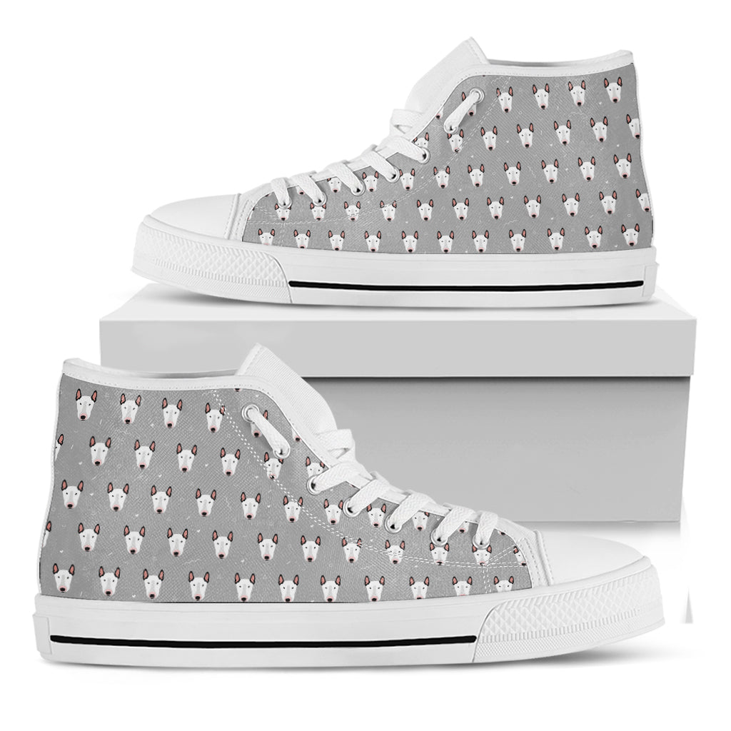Cute Bull Terrier Faces Pattern Print White High Top Shoes