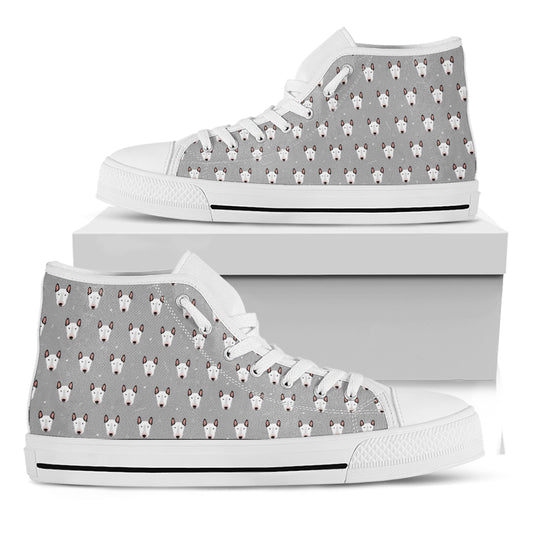 Cute Bull Terrier Faces Pattern Print White High Top Shoes