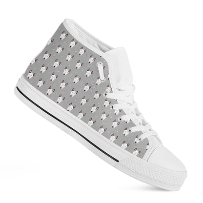 Cute Bull Terrier Faces Pattern Print White High Top Shoes