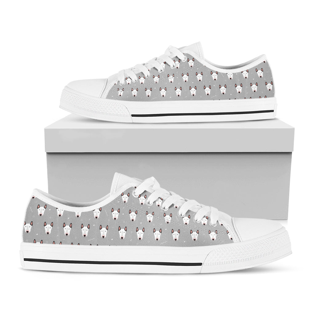 Cute Bull Terrier Faces Pattern Print White Low Top Shoes