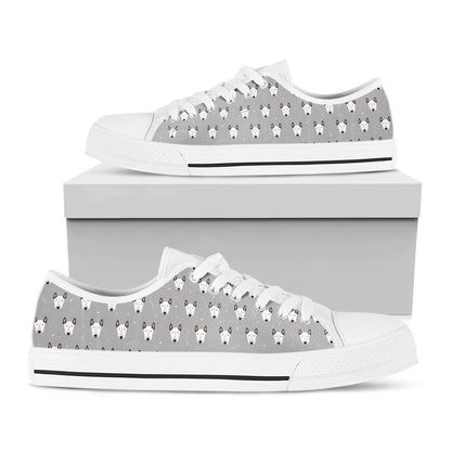 Cute Bull Terrier Faces Pattern Print White Low Top Shoes