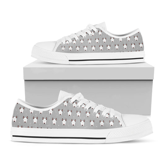 Cute Bull Terrier Faces Pattern Print White Low Top Shoes
