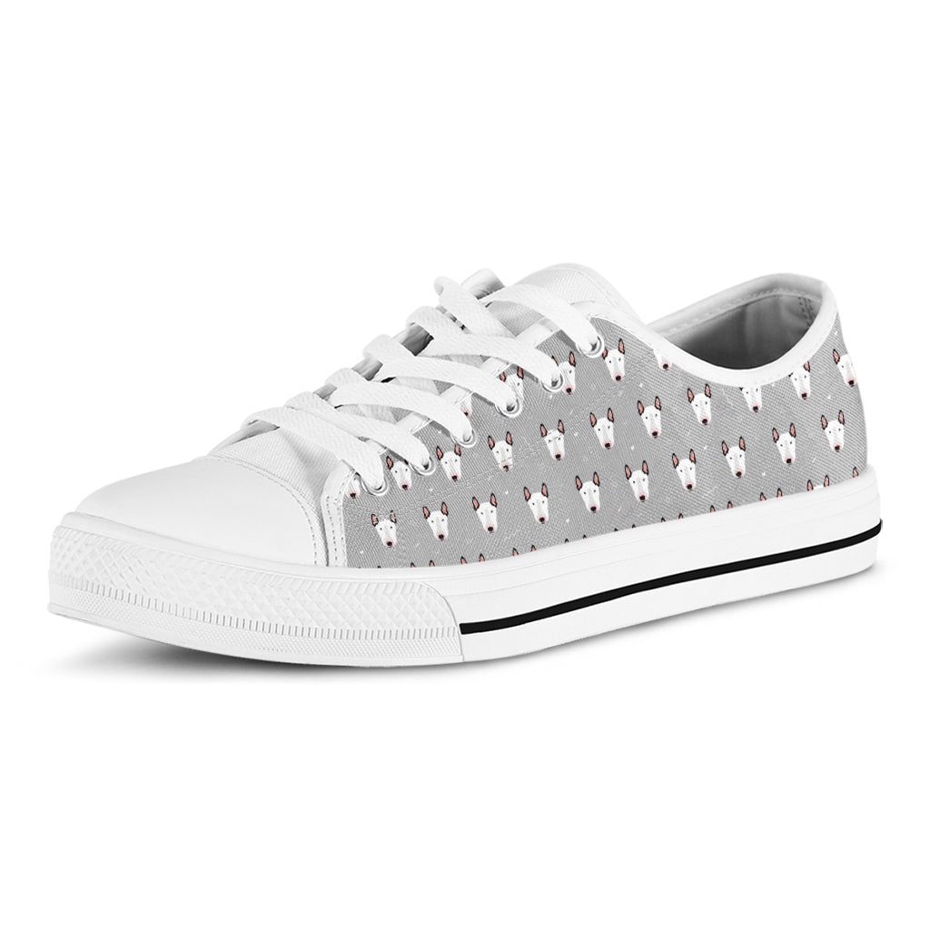 Cute Bull Terrier Faces Pattern Print White Low Top Shoes