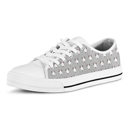 Cute Bull Terrier Faces Pattern Print White Low Top Shoes