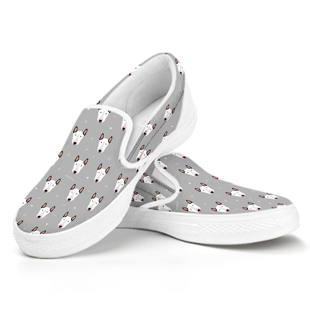 Cute Bull Terrier Faces Pattern Print White Slip On Shoes