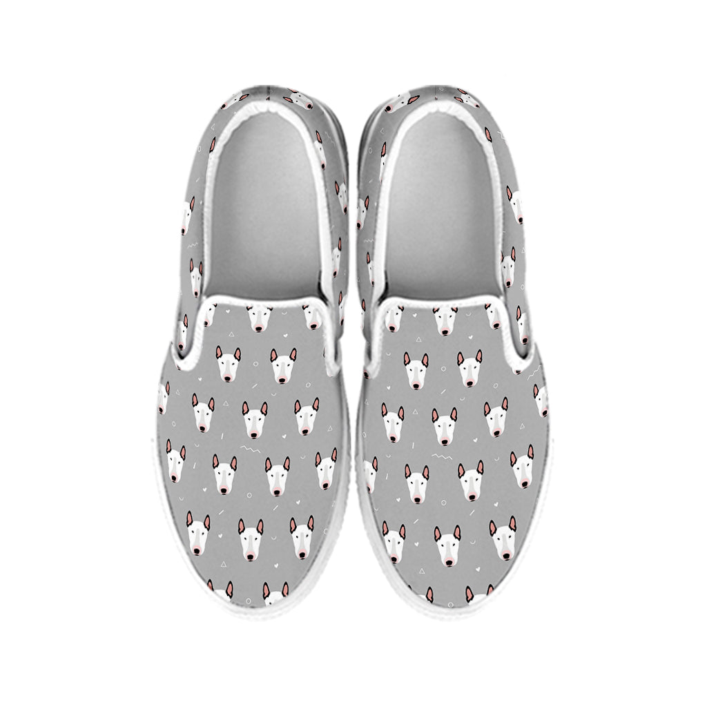 Cute Bull Terrier Faces Pattern Print White Slip On Shoes