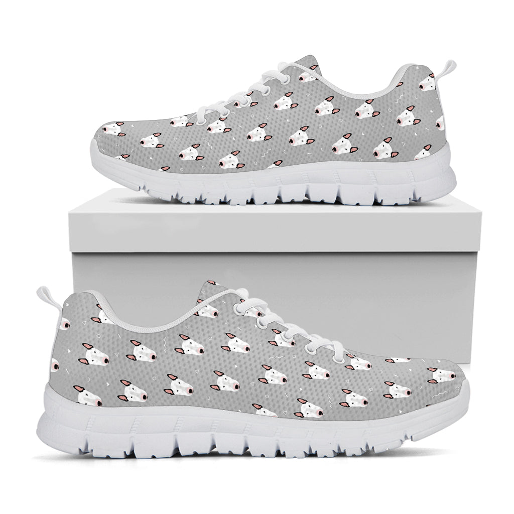 Cute Bull Terrier Faces Pattern Print White Sneakers