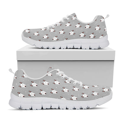 Cute Bull Terrier Faces Pattern Print White Sneakers