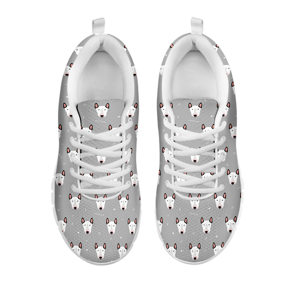 Cute Bull Terrier Faces Pattern Print White Sneakers