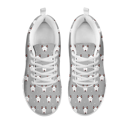 Cute Bull Terrier Faces Pattern Print White Sneakers