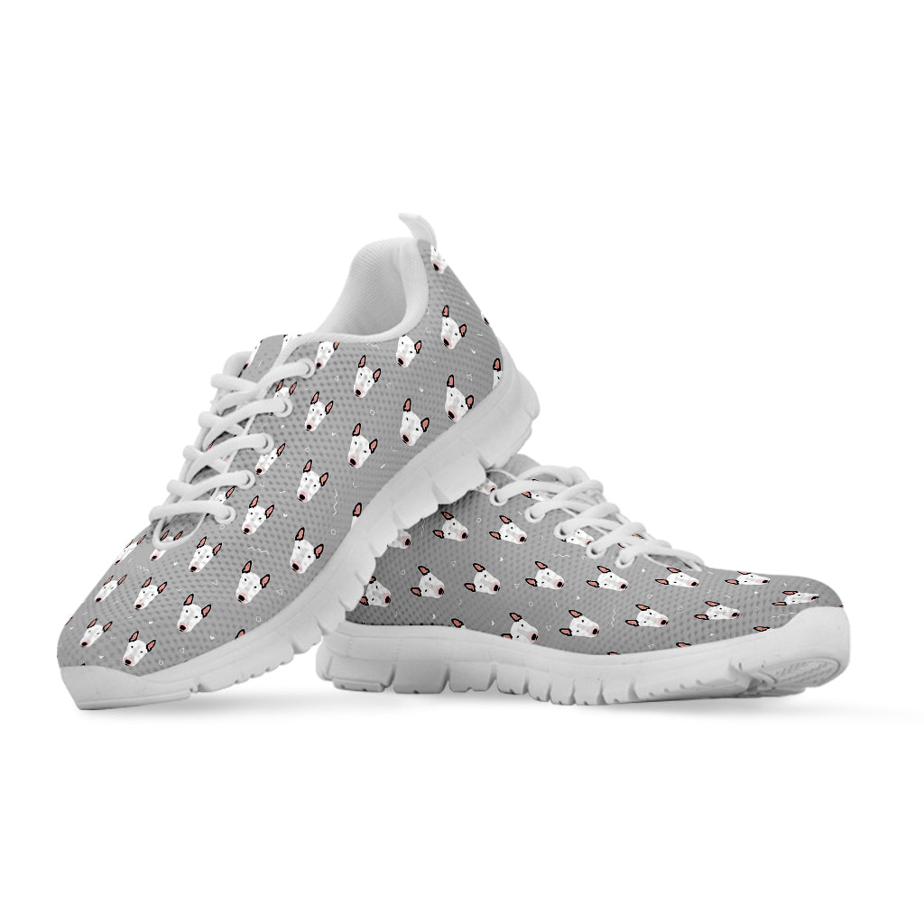 Cute Bull Terrier Faces Pattern Print White Sneakers