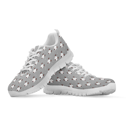 Cute Bull Terrier Faces Pattern Print White Sneakers