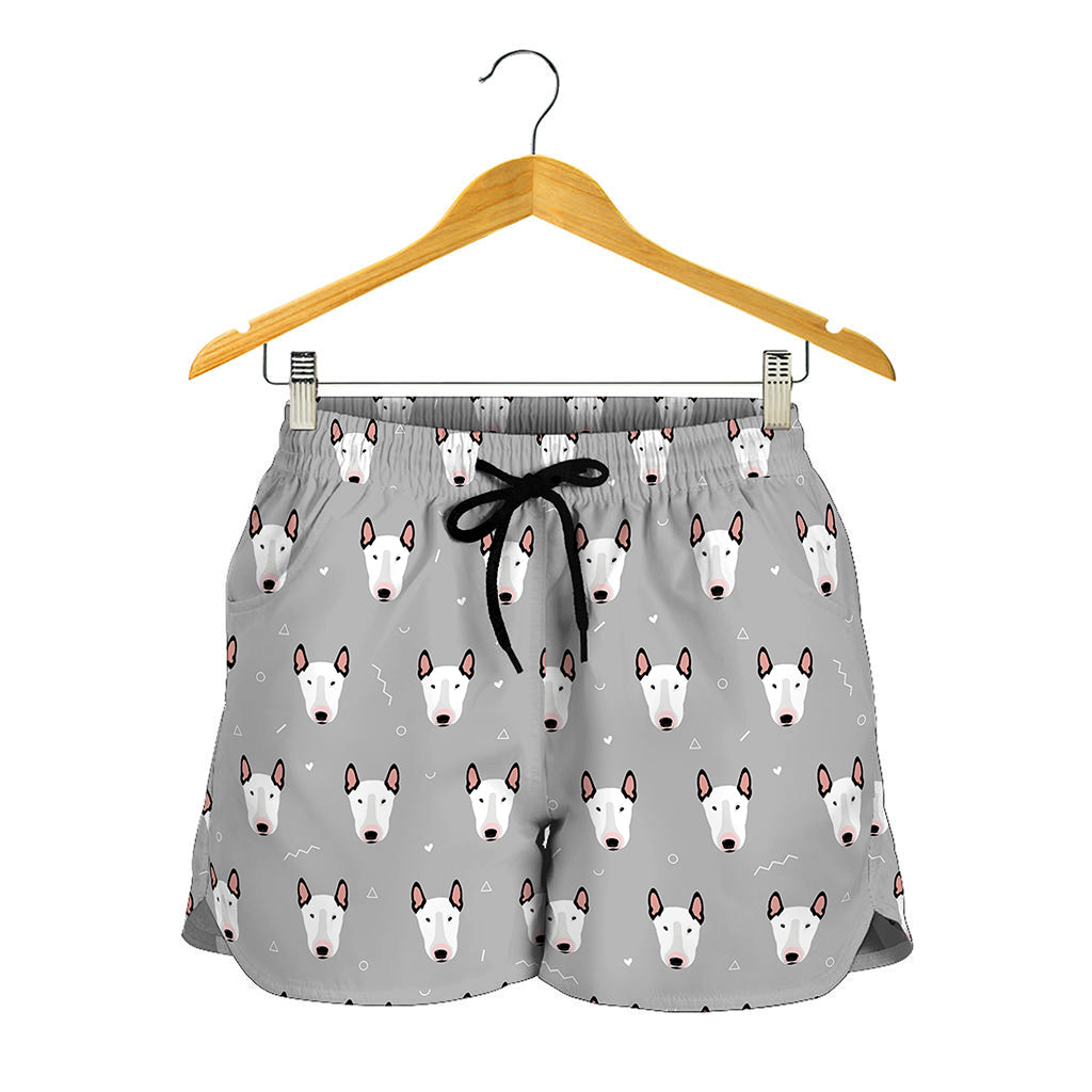 Cute Bull Terrier Faces Pattern Print Women's Shorts