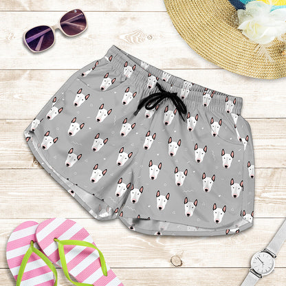 Cute Bull Terrier Faces Pattern Print Women's Shorts