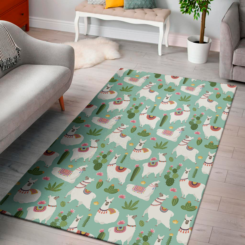 Cute Cactus And Llama Pattern Print Area Rug