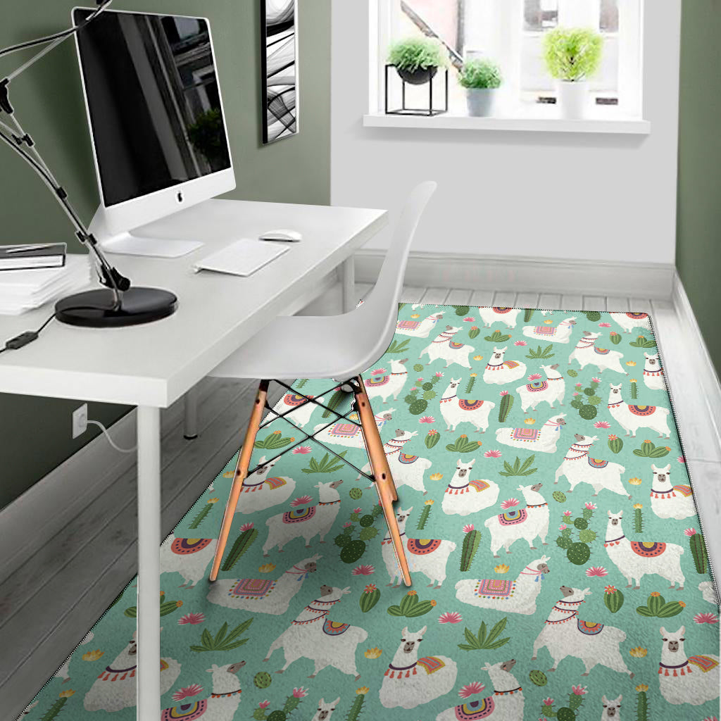 Cute Cactus And Llama Pattern Print Area Rug