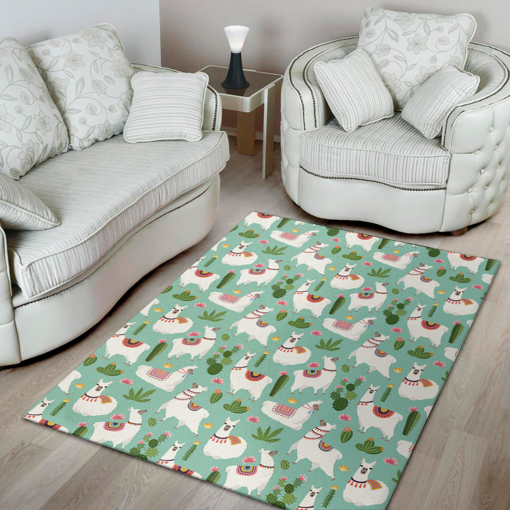 Cute Cactus And Llama Pattern Print Area Rug