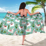 Cute Cactus And Llama Pattern Print Beach Sarong Wrap