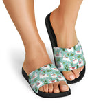 Cute Cactus And Llama Pattern Print Black Slide Sandals