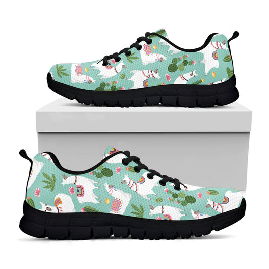 Cute Cactus And Llama Pattern Print Black Sneakers