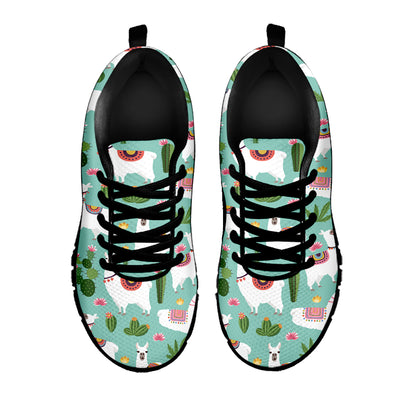 Cute Cactus And Llama Pattern Print Black Sneakers