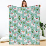 Cute Cactus And Llama Pattern Print Blanket