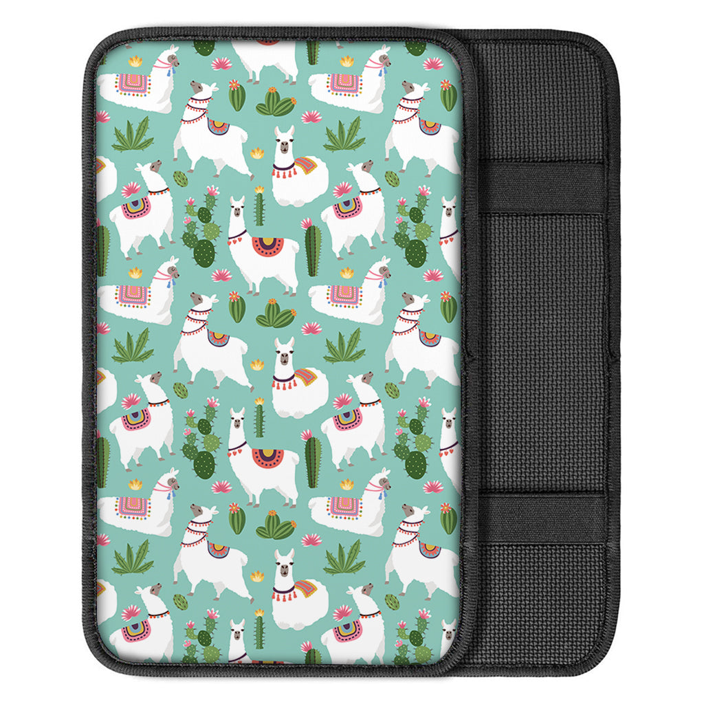 Cute Cactus And Llama Pattern Print Car Center Console Cover