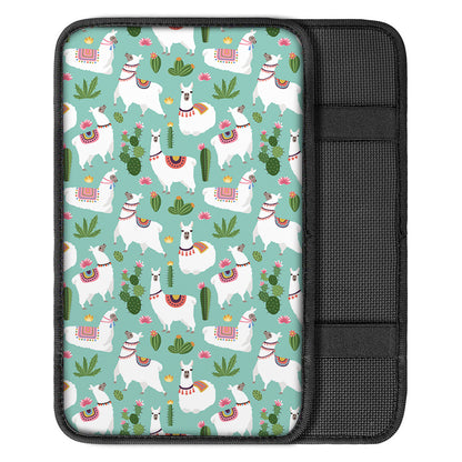 Cute Cactus And Llama Pattern Print Car Center Console Cover