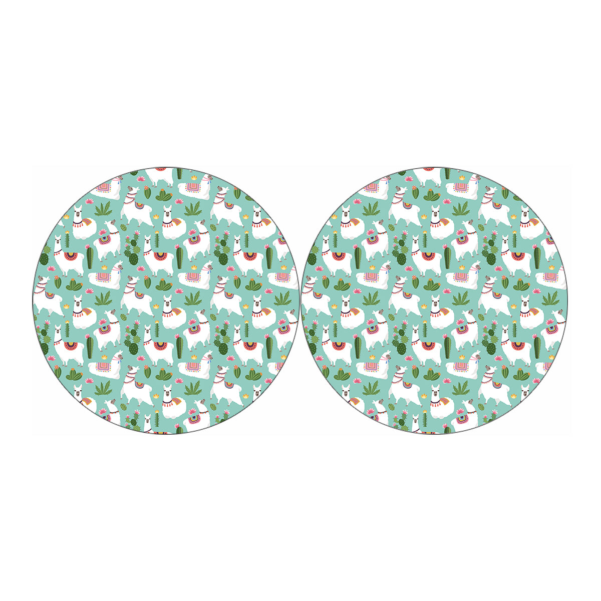 Cute Cactus And Llama Pattern Print Car Coasters