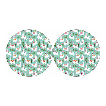 Cute Cactus And Llama Pattern Print Car Coasters