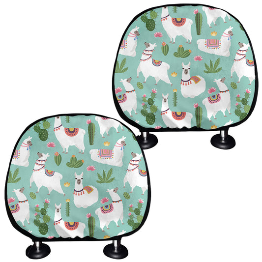 Cute Cactus And Llama Pattern Print Car Headrest Covers