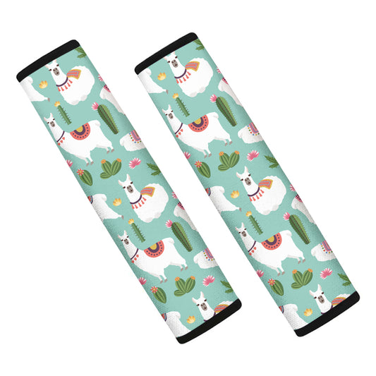 Cute Cactus And Llama Pattern Print Car Seat Belt Covers