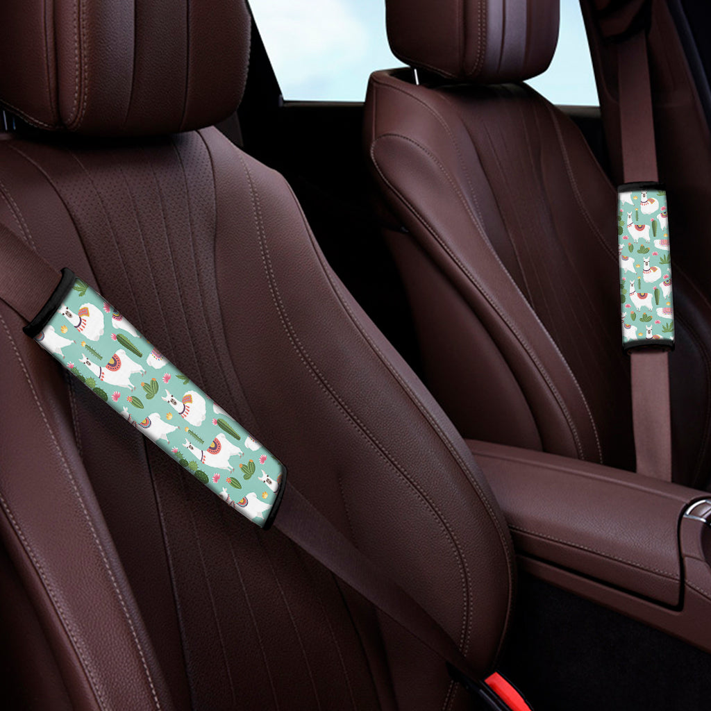 Cute Cactus And Llama Pattern Print Car Seat Belt Covers