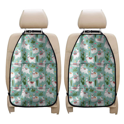 Cute Cactus And Llama Pattern Print Car Seat Organizers
