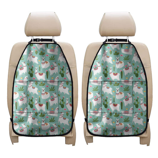 Cute Cactus And Llama Pattern Print Car Seat Organizers