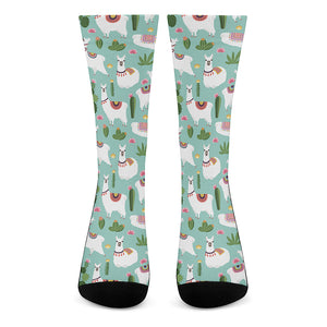 Cute Cactus And Llama Pattern Print Crew Socks