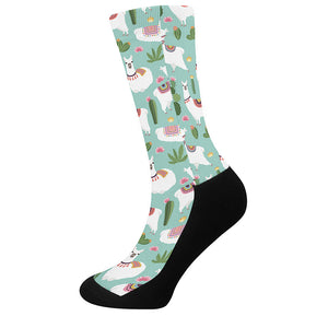 Cute Cactus And Llama Pattern Print Crew Socks