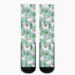 Cute Cactus And Llama Pattern Print Crew Socks