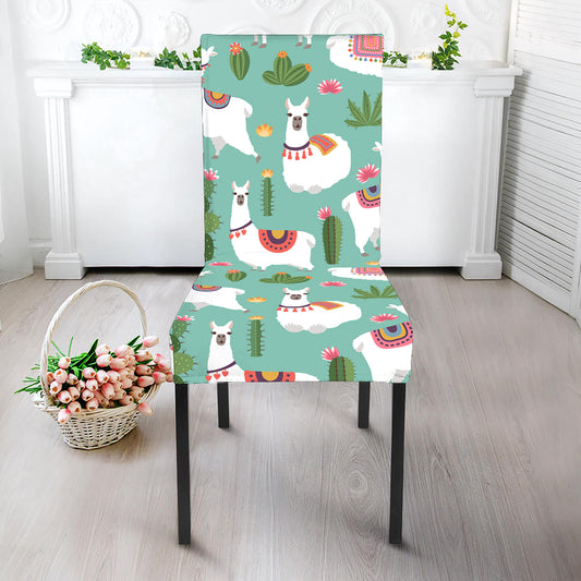 Cute Cactus And Llama Pattern Print Dining Chair Slipcover