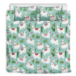 Cute Cactus And Llama Pattern Print Duvet Cover Bedding Set