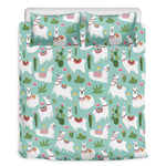 Cute Cactus And Llama Pattern Print Duvet Cover Bedding Set