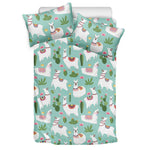 Cute Cactus And Llama Pattern Print Duvet Cover Bedding Set