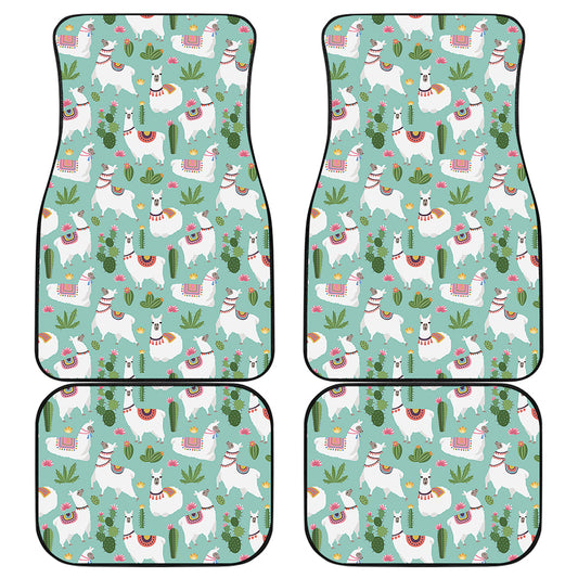 Cute Cactus And Llama Pattern Print Front and Back Car Floor Mats