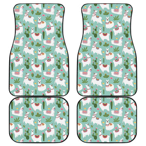 Cute Cactus And Llama Pattern Print Front and Back Car Floor Mats